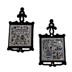 Vintage Cast Iron Trivets with Tile Inserts God Bless Our Home‎ Kitchen